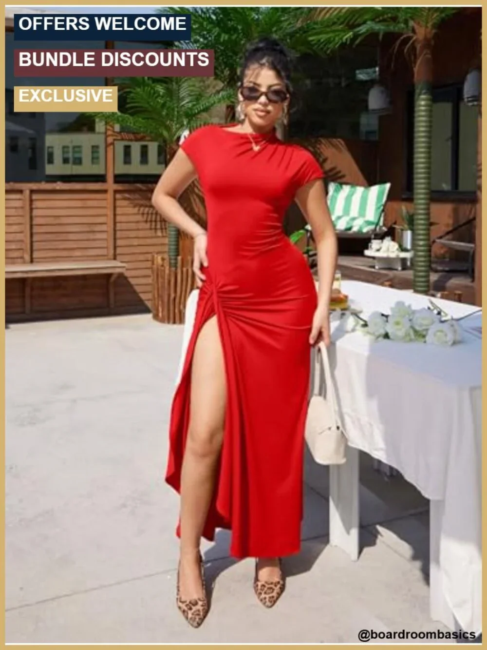 Short Sleeve Ruched Split Maxi Dress Formal Party Bodycon